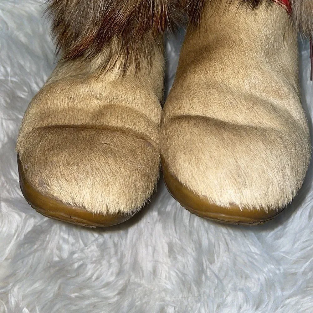 Vintage Tecnica Aztec Cowhide & Goat Fur Apres Ski Boots Made in Italy